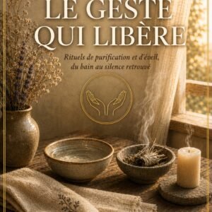 Couverture du livre Le Geste qui Libère, collection Méditations et Pratiques, Lumière Divine - bol d'eau claire, fumigation de sauge et bougie allumée sur une table en bois devant une fenêtre lumineuse