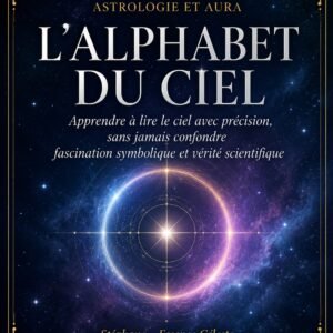 Couverture de l'ebook L'Alphabet du Ciel, collection Astrologie et Aura, Lumière Divine - halo céleste lumineux bleu et violet sur fond étoilé