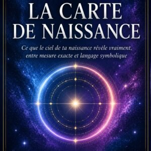 Couverture de l'ebook La Carte de Naissance, collection Astrologie et Aura, Lumière Divine - halo céleste bleu et violet sur fond étoilé