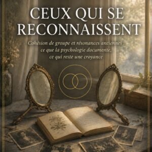 Couverture du livre Ceux Qui Se Reconnaissent, collection Connexions d'Âmes, Lumière Divine - deux miroirs anciens face à face autour d'un carnet manuscrit et de photographies en noir et blanc, sur une table devant une fenêtre lumineuse