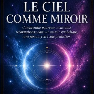 Couverture de l'ebook Le Ciel comme Miroir, collection Astrologie et Aura, Lumière Divine - halo céleste en miroir bleu et violet sur fond étoilé