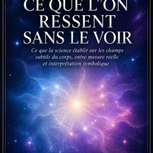 Couverture de l'ebook Ce Que l'On Ressent Sans Le Voir, collection Astrologie et Aura, Lumière Divine - nuage de lumière diffus bleu et violet sur fond étoilé