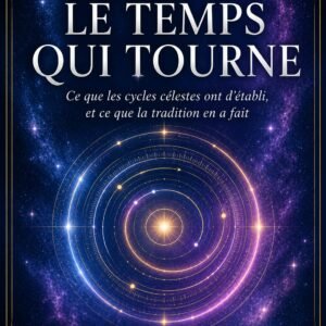 Couverture de l'ebook Le Temps qui Tourne, collection Astrologie et Aura, Lumière Divine - orbites célestes concentriques dorées sur fond étoilé bleu et violet